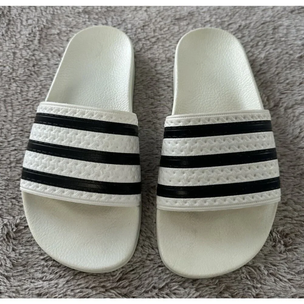 Adidas Adilette Mens Sport Sandals Slides Flip Flops Size 4 White Black 280648